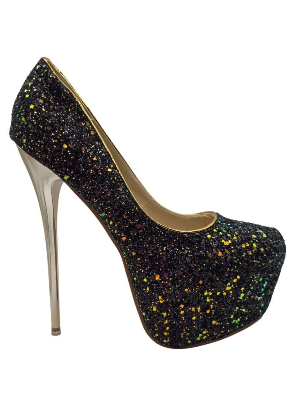 NEW Black Glitter Platform Stiletto | Ultra High Heel Party Shoe